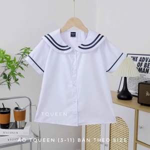 Áo sơ mi trắng nữ học sinh đồng phục học sinh bé gái cấp 1 cấp 2 sơ mi cổ sen đồ đi học tiểu học