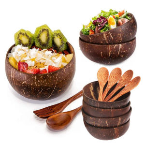 【On Sale】Natural Coconut Bowl Creative Wooden Fruit Salad Coco Smoothie Ramen Bowl Mixing Bowl