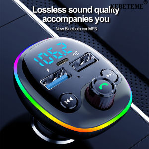 KEBETEME 12-24V Car Charger Wireless Bluetooth FM Transmitter Dual USB PD Fast Charger Handsfree Car MP3 Player Support TF card