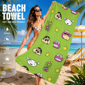 52TOYS | C-Crayon S-Shin-chan Shiro Chocobi Beach Towel Green Star Cartoon Print Microfiber Quick Dry Sand-Free Kids Swim Bath Towel