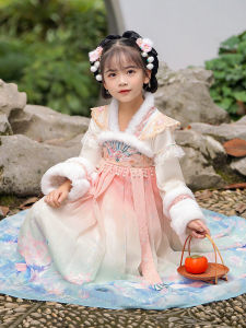 Girls Hanfu Winter Clothes Fleece-Lined Ancient Style Super Fairy Tunic Dress Childrens Qipao New 2025 Autumn Winter Kids Dress