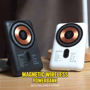 Jaguar Electronics PB67 Magnetic Wireless Power Bank with Foldable Stand PD20W 5000mAh - White Strong Magnet Suction Charger Fast Charging USB-C Input/Out