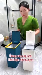 Thùng Rác Nắp Bật Nhấn Nút Thiết Kế Siêu Tiết Kiệm Không Gian Nhựa PP Thùng rác gia đình kín vuông lzb034