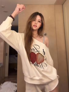 Áo Nỉ Hở Vai Không Mũ Mỏng Mùa Thu Phong Cách Hàn Quốc Rộng Rãi Dài Tay Dáng Chữ V Cổ Điển Gợi Cảm Thoải Mái Thường Ngày Cho Nữ