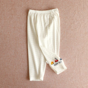 Slub Cotton Kids Leggings for Boys and Girls Pure Cotton Thin Loungewear Pajama Shorts Spring Autumn and Summer Thin Long Johns Air Conditioning Pants