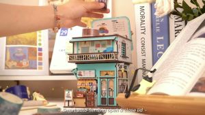 Year End Sales | Tonecheer Cape Coffee Shop Miniature House Deskbin Storage Puzzle (TQ181) Wooden Kit Motion Detector