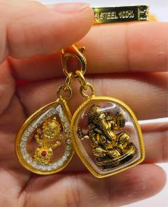 จี้พระแม่ลักษมี+จี้พระพิฆเนศ พร้อมแหนบทองก้ามปูเน้นด้านความรักโชคลาภ