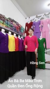 Bộ Lẻ_AM2 (Áo Bà Ba Màu Trơn + Quần Đen Ống Rộng)