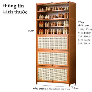 BOHO Cửa xếp Tủ giày giá giày ngăn kéo tủ giày giá giày tủ giày tủ giày tre khỏe