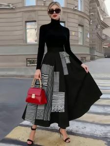 Printed Design suitable for all four seasons Geometric Stripes And Lines Pattern vacation style elegant style womens half skirt