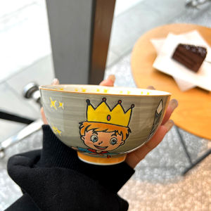 Cute Cartoon Korean Style Breakfast Rice Bowl Ceramic Fruit Snack Bowl Student Children round Shape Underglaze Color Bowl