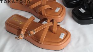 Sandal Wedges flatform terbaru tali gesper antislip Sandal wanita kekinian terbaru SUMN034SP