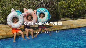 INTEX 59266 3 Design Cute Animal Tubes Inflatable Round Pool Swim Ring Kids Fun Floaties Pelampung Budak
