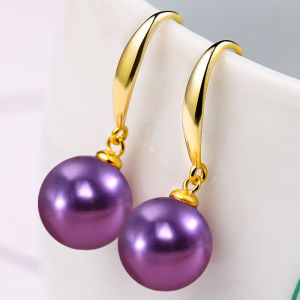 S925 Pure Silver Deep Sea Purple Shell Pearl Womens Earrings Natural White Pearl Simple Style Trendy Jewelry Fashion Accessories