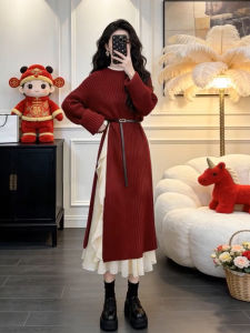 NIUVIES | New Year Red Knit Dress Winter Autumn Sweater Set