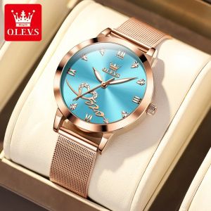 Đồng Hồ Đeo Tay Thạch Anh Dây Lưới Màu Vàng Hồng Thanh Lịch Dành Cho Nữ OLEVS 5530 Đồng Hồ Đeo Tay Chống Nước Thiết Kế Hình Trái Tim Phát Sáng Với Màn Hình Hiển Thị Số La Mã