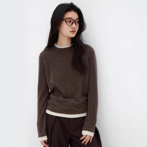 Stylish Two-Tone Lazy Style High-End Feel Knitted Top