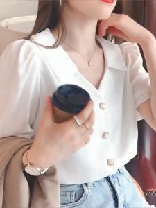 Chiffon Fashion Blouse For Women Loose Plus Size Office Shirt Plain Colors Short Sleeve Top