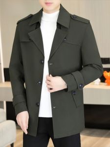 HENGYUANXIANG | Hengyuanxiang Mens Mid-Length Windbreaker Jacket Casual Administrative Suit Collar Youth Fashion Urban Style Waterproof Polyester Fiber