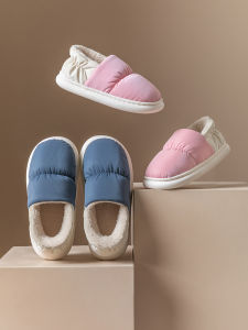 Indoor Home Slippers Thick Bottom Anti-Slip Couples Cotton Slippers Mens Womens High Heel Covering Back Autumn Winter New