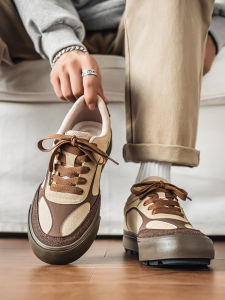 Mens Fashionable Sporty Shoes Anti-Slip Wear-Resistant Autumn New Style Agan Shoes Leather Paneling Casual Low Top Rubber Sole