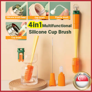 🇸🇬【SG stock】Bottle brush cleaner Cup brush 4in1 Bottle brush cleaner 【Mouth Brush + Straw Brush + Crevice Brush + Interior Brush】bottle cleaning brush water bottle brush cleaner Good quality toothbrush cup