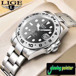 LIGE Sederhana Mode Jam Tangan Pria Anti Air Bercahaya Kalender Baja Tahan Karat Asli Arloji Kuarsa