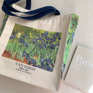 Andcici @ Van Gogh "Flower-De-Luce" Oil Painting Museum Canvas Bag Work Work Clothing Schoolbag Satchel Shoulder Bag