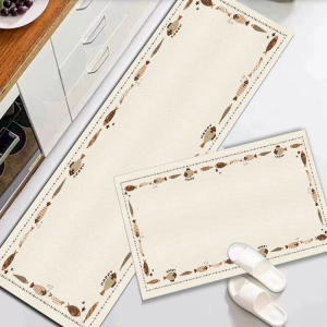 VIKAMA Beige Cute Animal Running Blanket Kitchen Non Slip Floor Mat Neutral Cartoon Text Printed Floor Mat Home Decoration