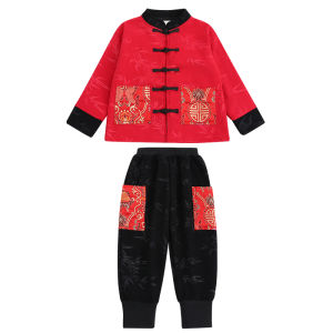 Childrens Chinese New Year Outfit Thickened Fleece Red Festive Traditional Costume Set Kindergarten Performance Clothes
