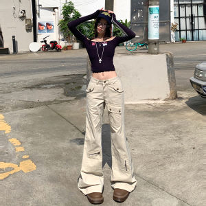 Low Waist Loose Fit American Style Workwear Jeans Womens Spring Autumn New Straight Leg Wide Leg Micro Flared Pants