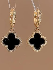 Original 18k gold pawnable Four Leaf Clover Earrings Womens Premium Classic Earrings Luxury Sparkling Diamond Fashion Accessories