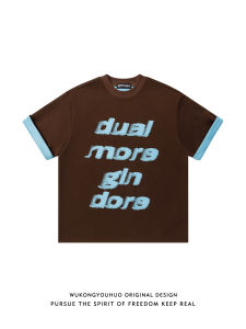 WUKONGYOUHUO | Couples Loose Summer T-shirt American Letter Print Pseudo-layered Short Sleeve