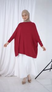 KRB Batwing Inara Kancing Aktif Atasan Wanita Blouse Knit Polos - Atasan Wanita Maroon