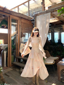Romantic Vacation Style Gown Chiwawameme Brand Sweet Pear Osmanthus Tea Dress Asymmetrical Long Skirt Strapless Summer Dress for Small Figures