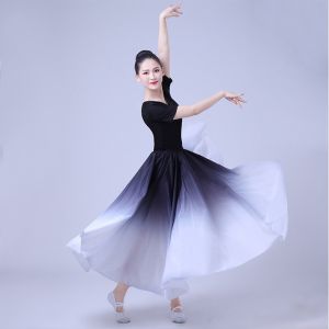 ชุดเดรสออกกำลังกายสไตล์จีน ชุดเดรสชุดเต้นรำสมัยใหม่อก กระโปรงสวยงามเต้นรำคลาสสิก