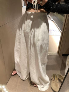 Quần Ống Rộng Vải Lanh Dài Cạp Cao Thường Ngày Cho Nữ Mùa Hè Quần Ống Rộng Dài Đến Sàn Che Mông