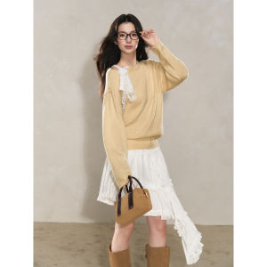 YIKEXIAOYEMEI | Áo Sweater Cổ Tròn Chi Tiết Ren Nữ