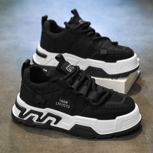 Winter Mens Casual Sport Shoes Leather Surface Thick Bottom Heightening Black Fashionable All-Match Leisure Board Shoes