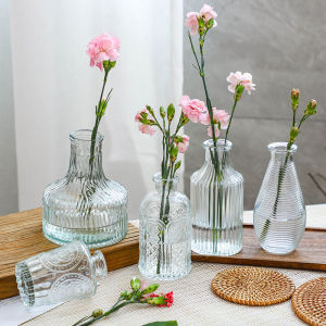 Relief Roman Ins Transparent Patterned Glass Mini Flower Vase Pot Home Decoration
