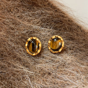 CAFFTI | Retro High-End Style Earrings 925 Silver Golden Tigers Eye Stone