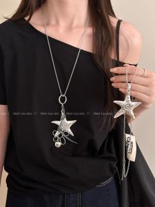 Silver Starfish Long Necklace Womens Fashion Fresh out Sweet Cool Clavicle Chain Versatile Accessory Elegant Match All
