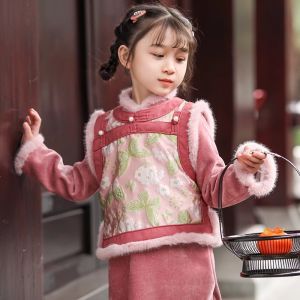 Childrens Tang Costume Vest Winter Thickened Chinese Ancient Style Ancient Chinese Clothing Dress Little Girl New Year Clothes New Year Dress Vest Skirt