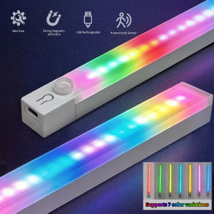 Rechargeable LED Cabinet Light Motion Sensor Magnetic RGB Gradient Ambient Night Lamp Kitchen Closet Bedroom Gaming Room Decor