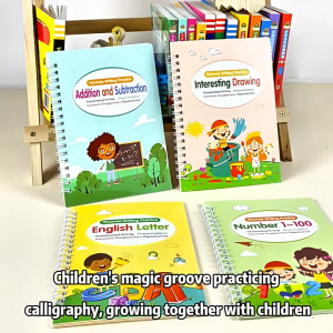 4 Buku Latihan Menulis Kanak (Free Pens) Magic Writing Calligraphy Handwriting Copybook Writing Board Tracing Book for Kid Calligraphic Writing