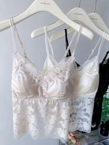 Pure Desire Satin Lace Backless Strap Womens Vest Seamless Underwear Trendy Backless Bralette V-Neck Padded Invisible Tank Top