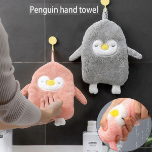 【88HomeStore】Cartoon Cute Penguin Cat Hanging Type Towel Multi-Purpose Home Kitchen Bathroom Absorbent Wipe Hand Towel Soft Coral Velvet