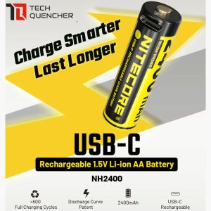 Nitecore NH2400 AA Battery - USB-C - 2400mAh Rechargeable AA Battery with Split Charging Cable