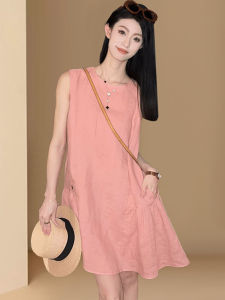 Beach Vacation Pink Sleeveless A-Line Dress Summer 2025 Slimming Fashionable Small Stature Suitable New Arrival Dress