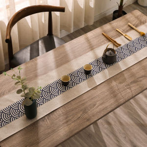 ผ้าธงโต๊ะชาสไตล์จีน ผ้าฝ้ายลินินสำหรับตกแต่งโต๊ะชาแบบญี่ปุ่น ผ้าฝ้ายลินินแบบยาวบางสำหรับห้องชา ผ้าฝ้ายลินินสไตล์จีน